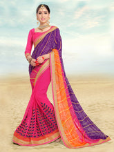 Stunning Violet & Pink Faux Georgette Embroidered Saree with Woven Design